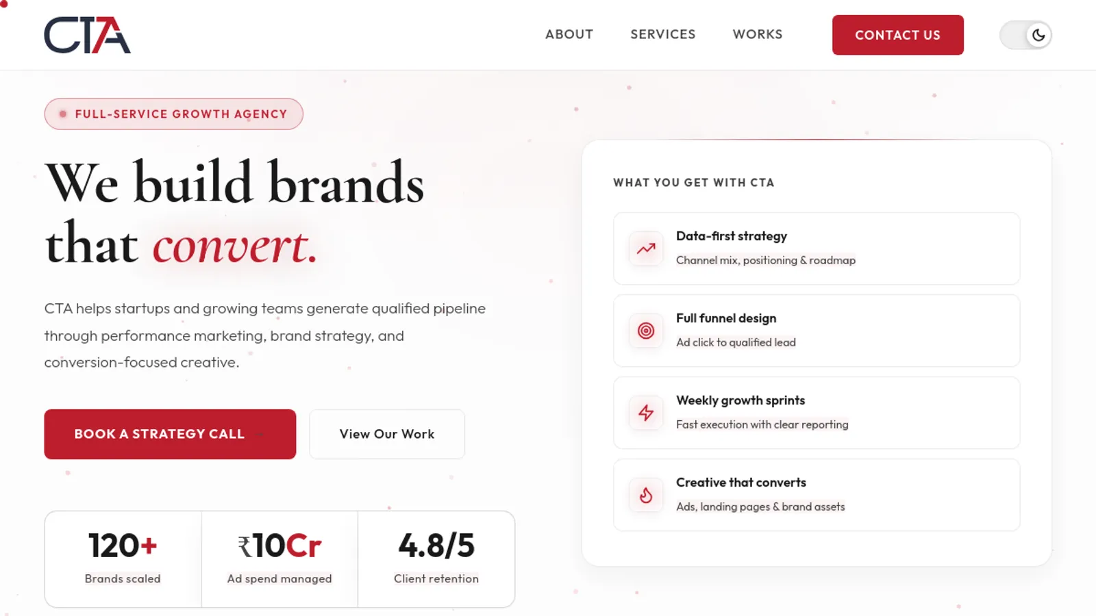 Screenshot of the CTA homepage