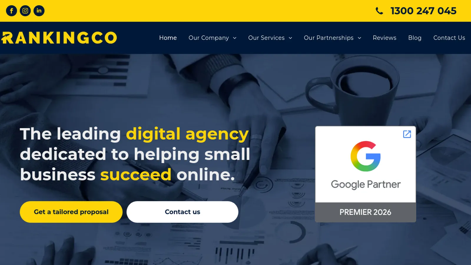 Screenshot of the RankingCo homepage