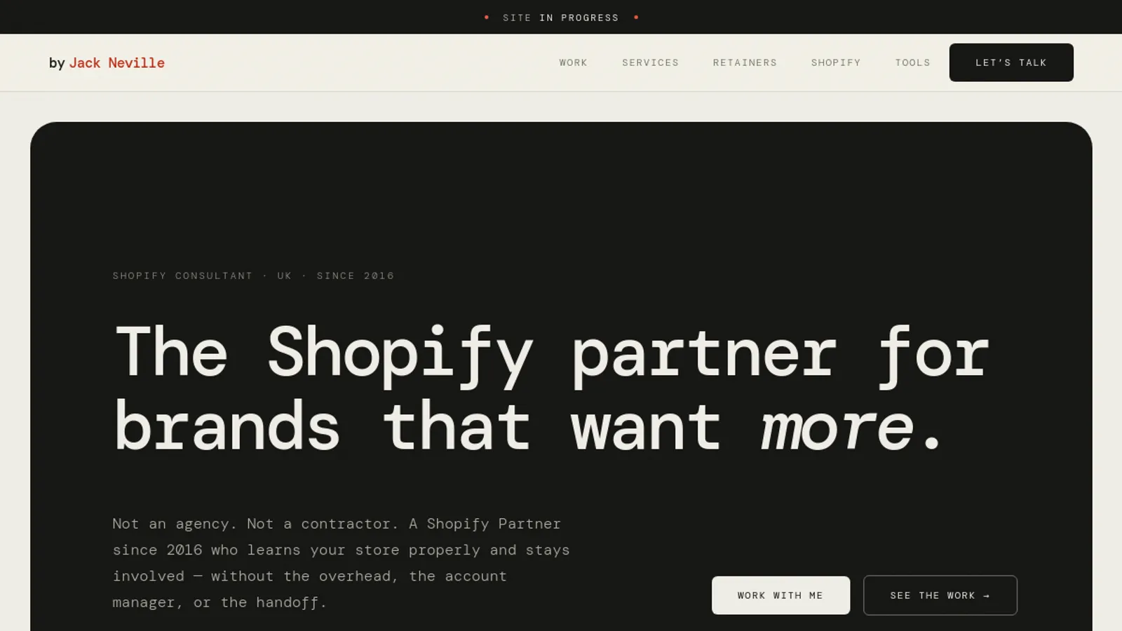 Screenshot of the by Jack Neville homepage