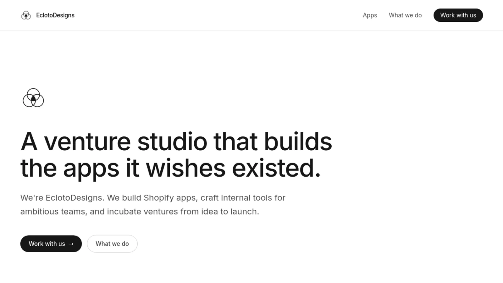 Screenshot of the Ecloto Designs homepage