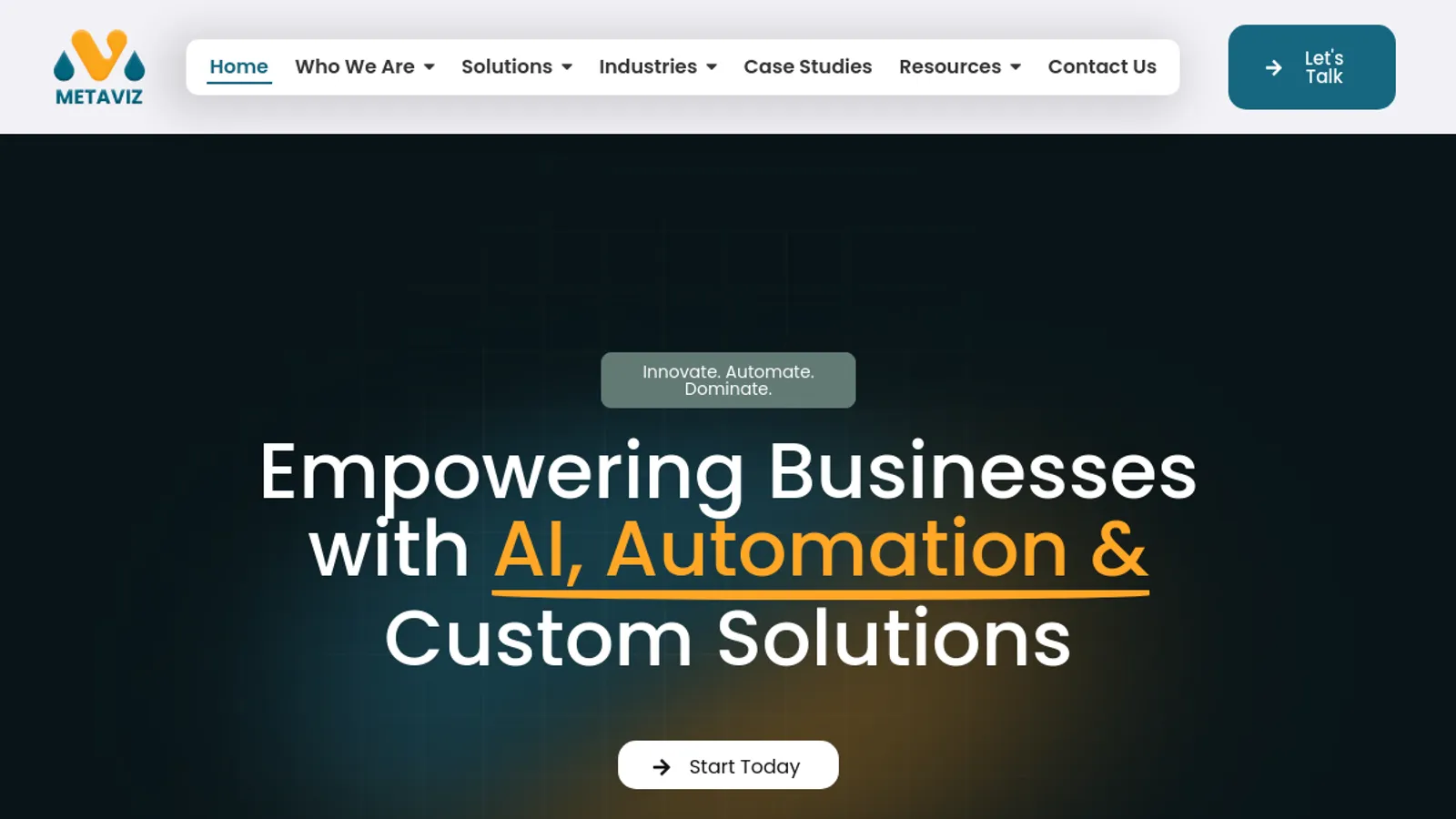 Screenshot of the Metaviz LLC homepage