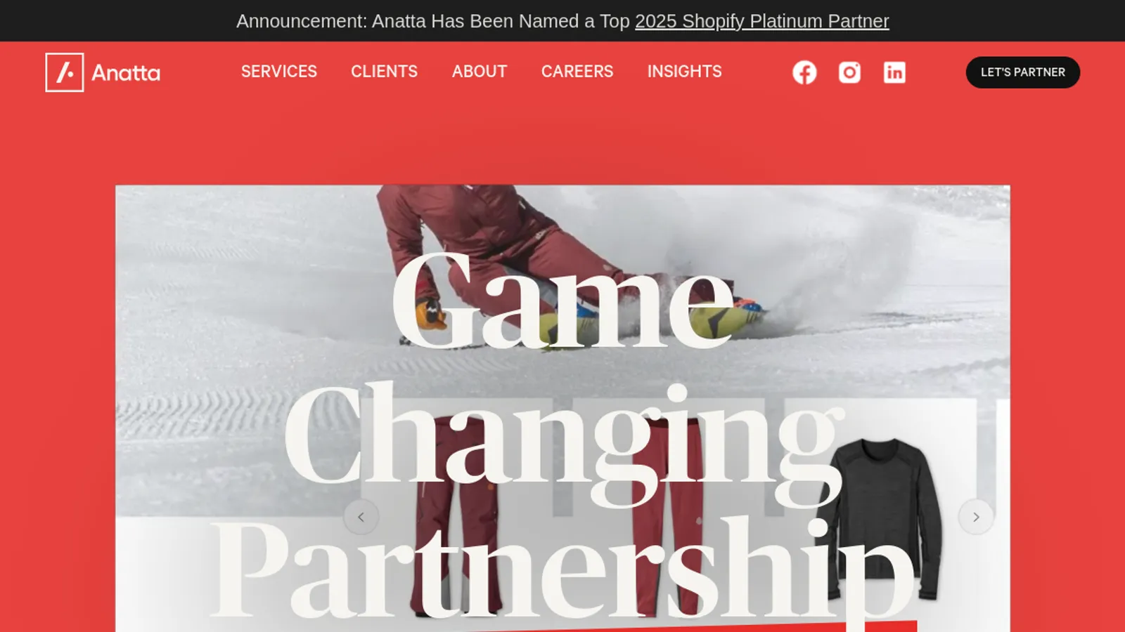 Screenshot of the Anatta homepage