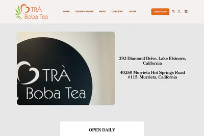 TRÀ Boba Tea website homepage