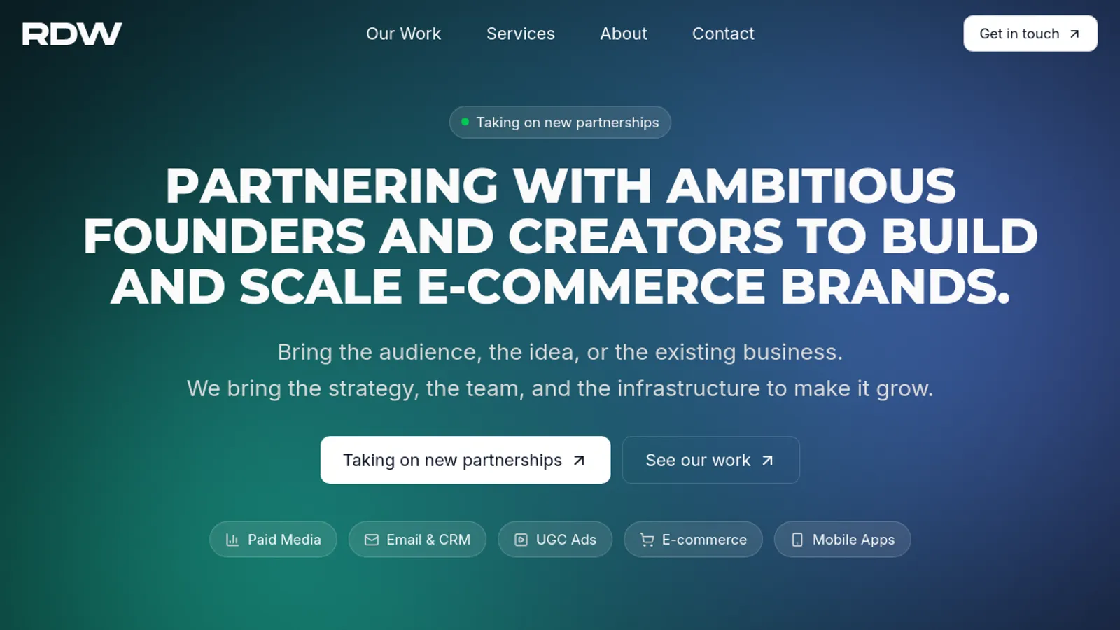 Screenshot of the RDW homepage