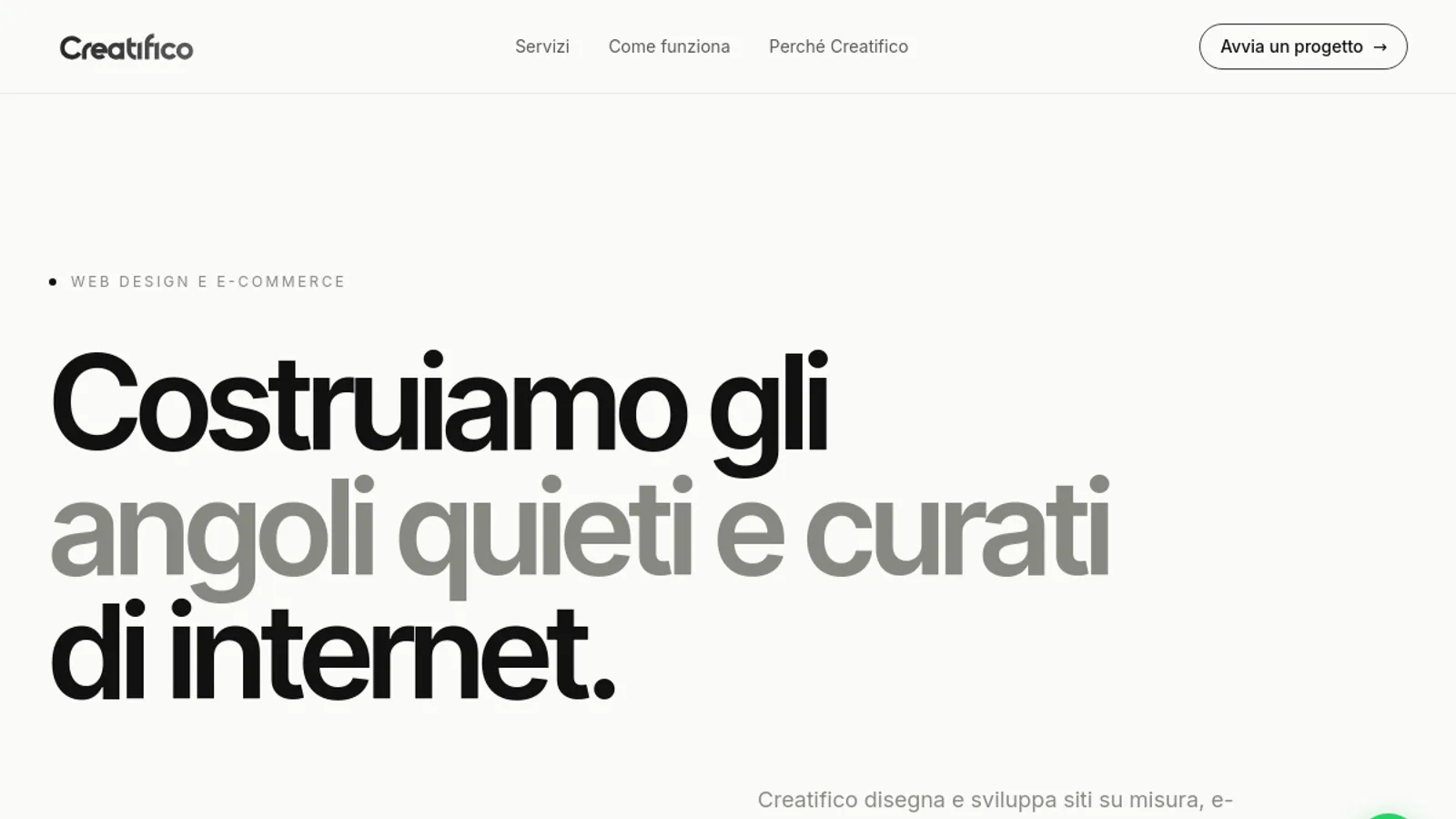 Screenshot of the Creatifico homepage