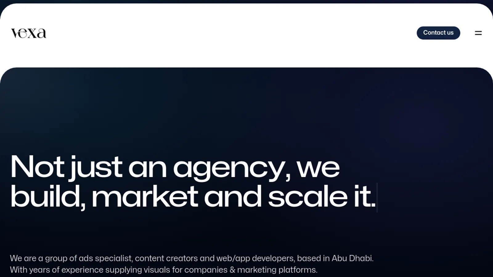 Screenshot of the Vexa homepage