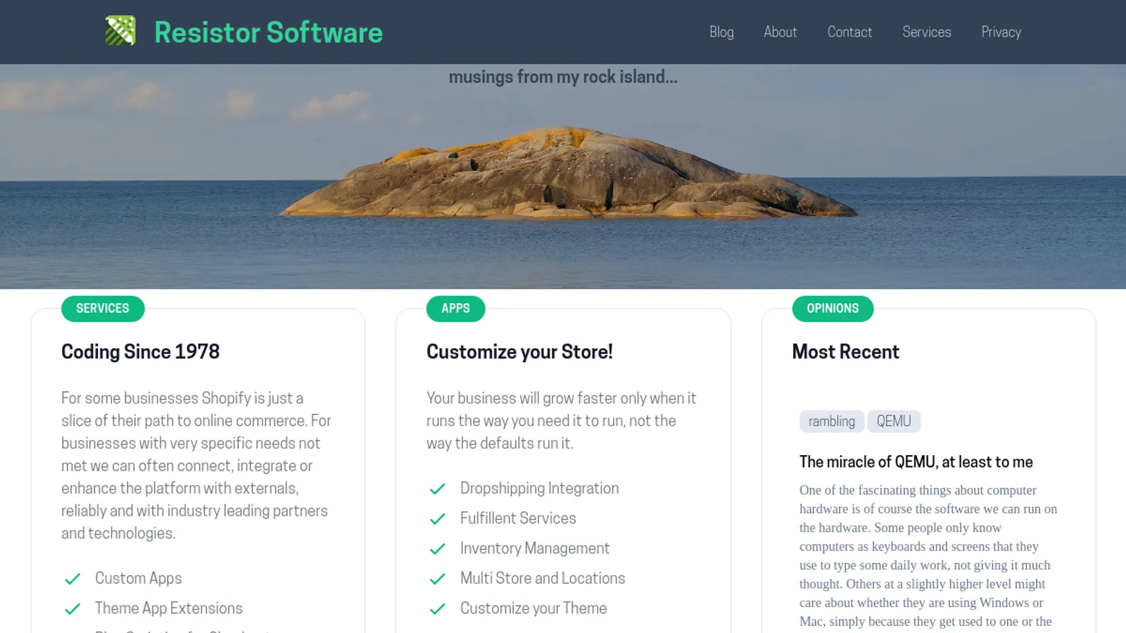Screenshot of the Resistor Software homepage