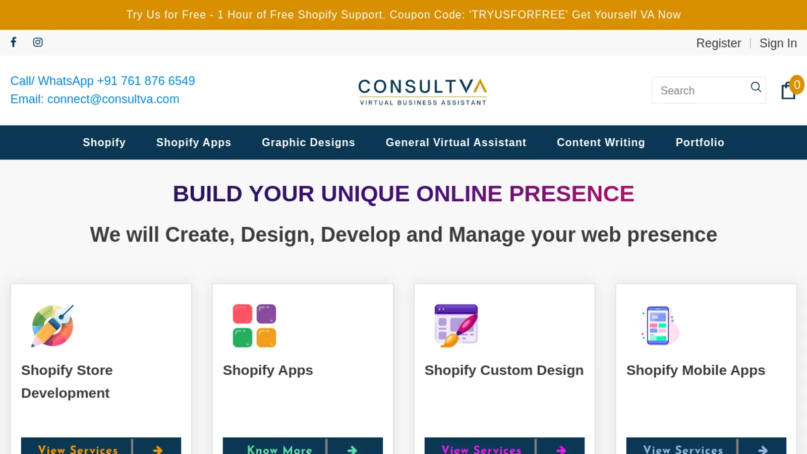 Screenshot of the Consult VA homepage