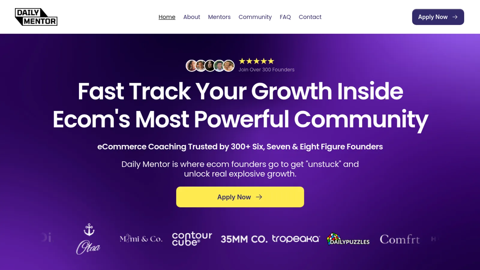 Screenshot of the Daily Mentor homepage