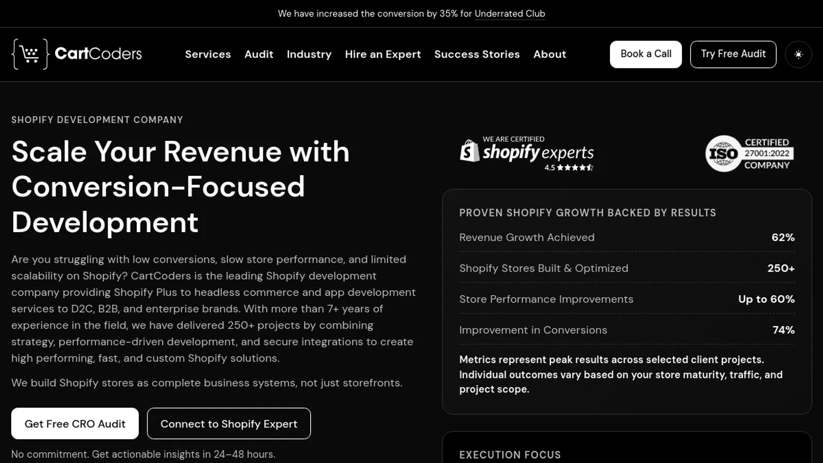 Screenshot of the CartCoders homepage