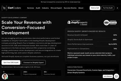 Screenshot of the CartCoders homepage