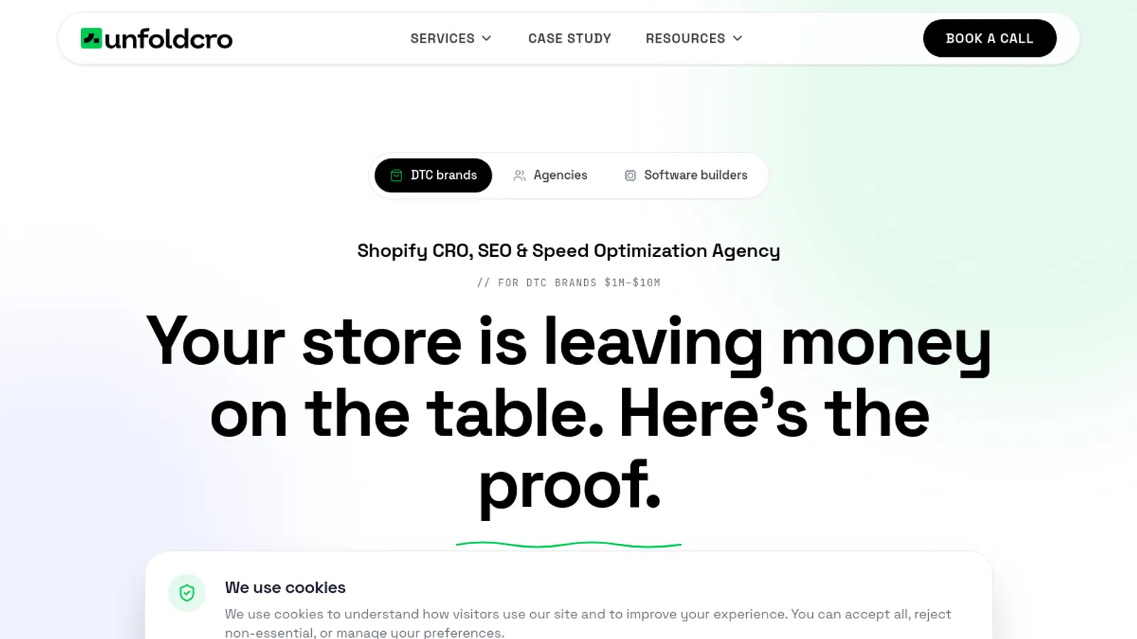 Screenshot of the UnfoldCRO homepage