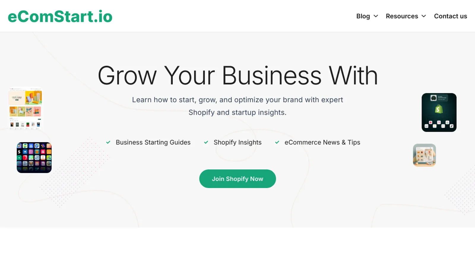 Screenshot of the eComStart homepage