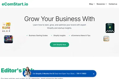 Screenshot of the eComStart homepage