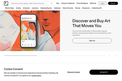 Screenshot of the Artsy homepage