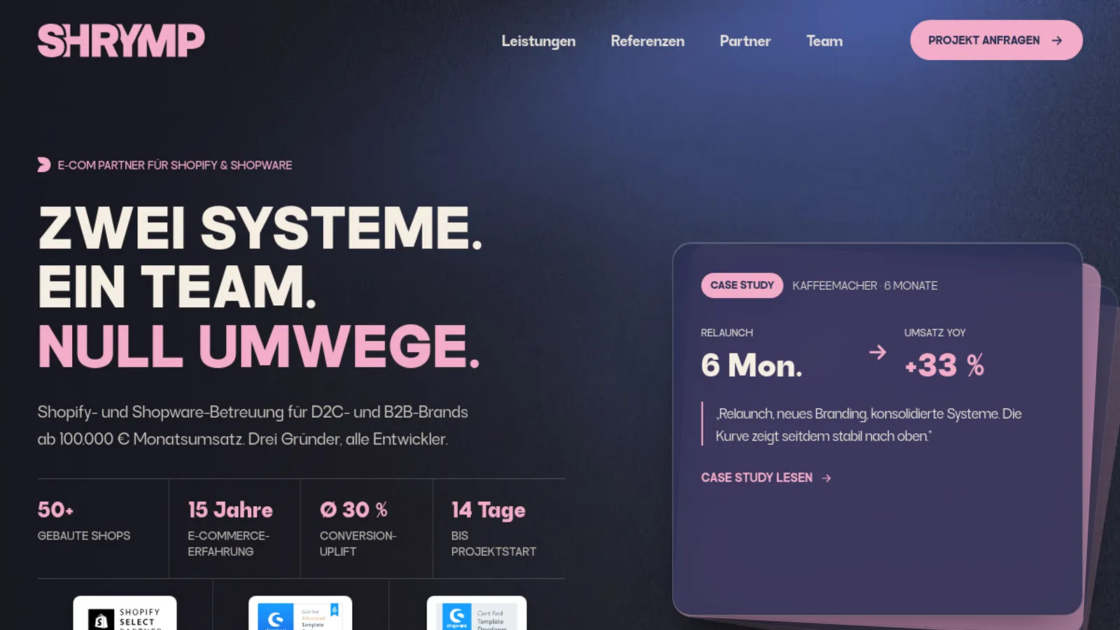 Screenshot of the Shrymp Commerce GmbH homepage