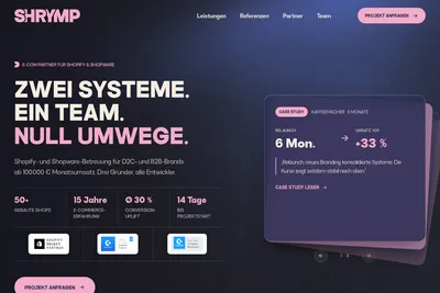 Screenshot of the Shrymp Commerce GmbH homepage