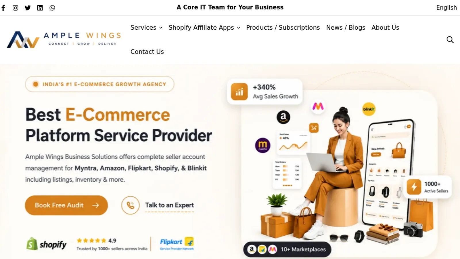 Screenshot of the Ample Wings Overseas homepage