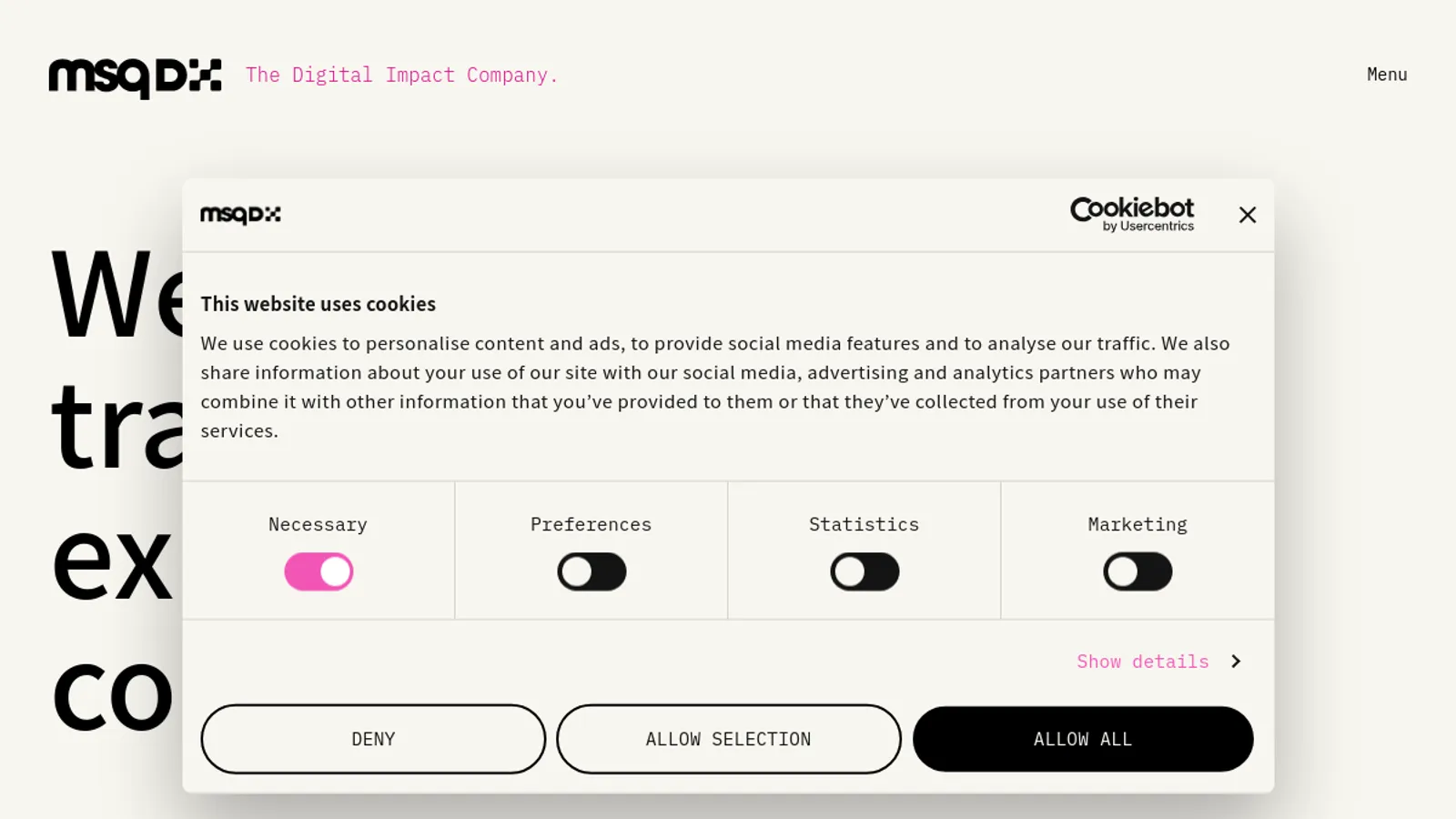 Screenshot of the MSQ DX homepage