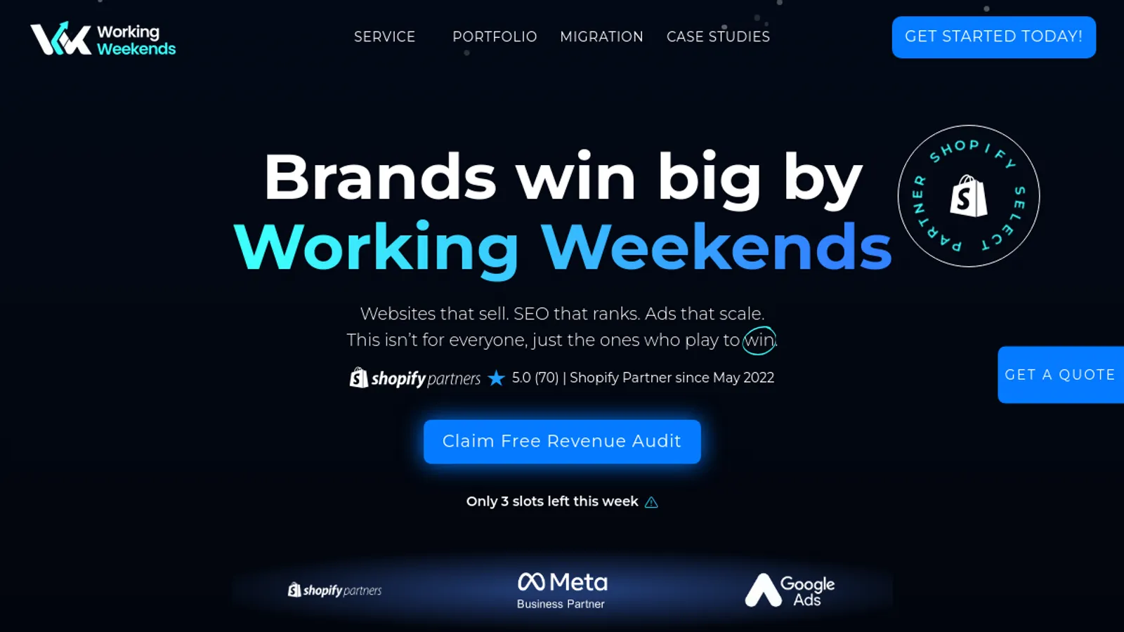 Screenshot of the Working Weekends homepage