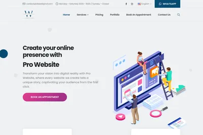 Screenshot of the PRO WEBSITE homepage