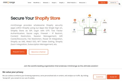 Screenshot of the miniOrange homepage