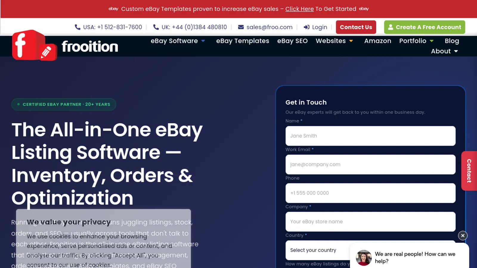 Screenshot of the Frooition homepage
