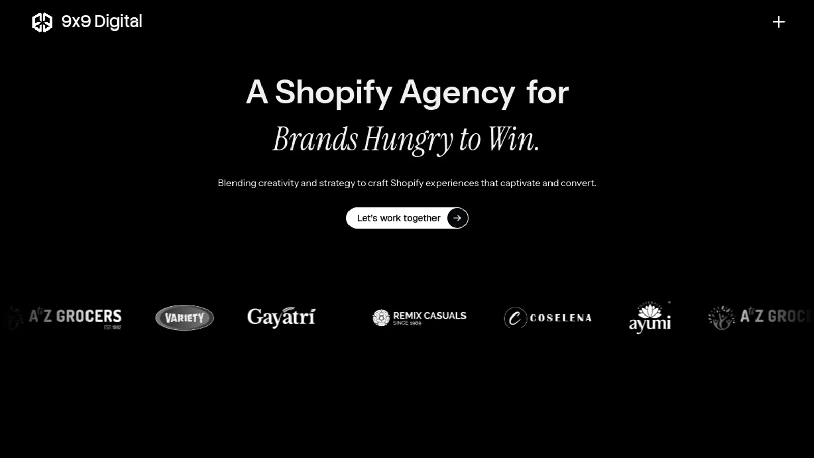 Screenshot of the 9X9 Digital homepage