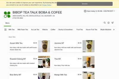 BIBOP TEA TALK BOBA & COFEE website homepage