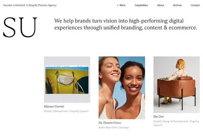 Screenshot of the Sweden Unlimited homepage