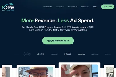 Screenshot of the More Conversions homepage