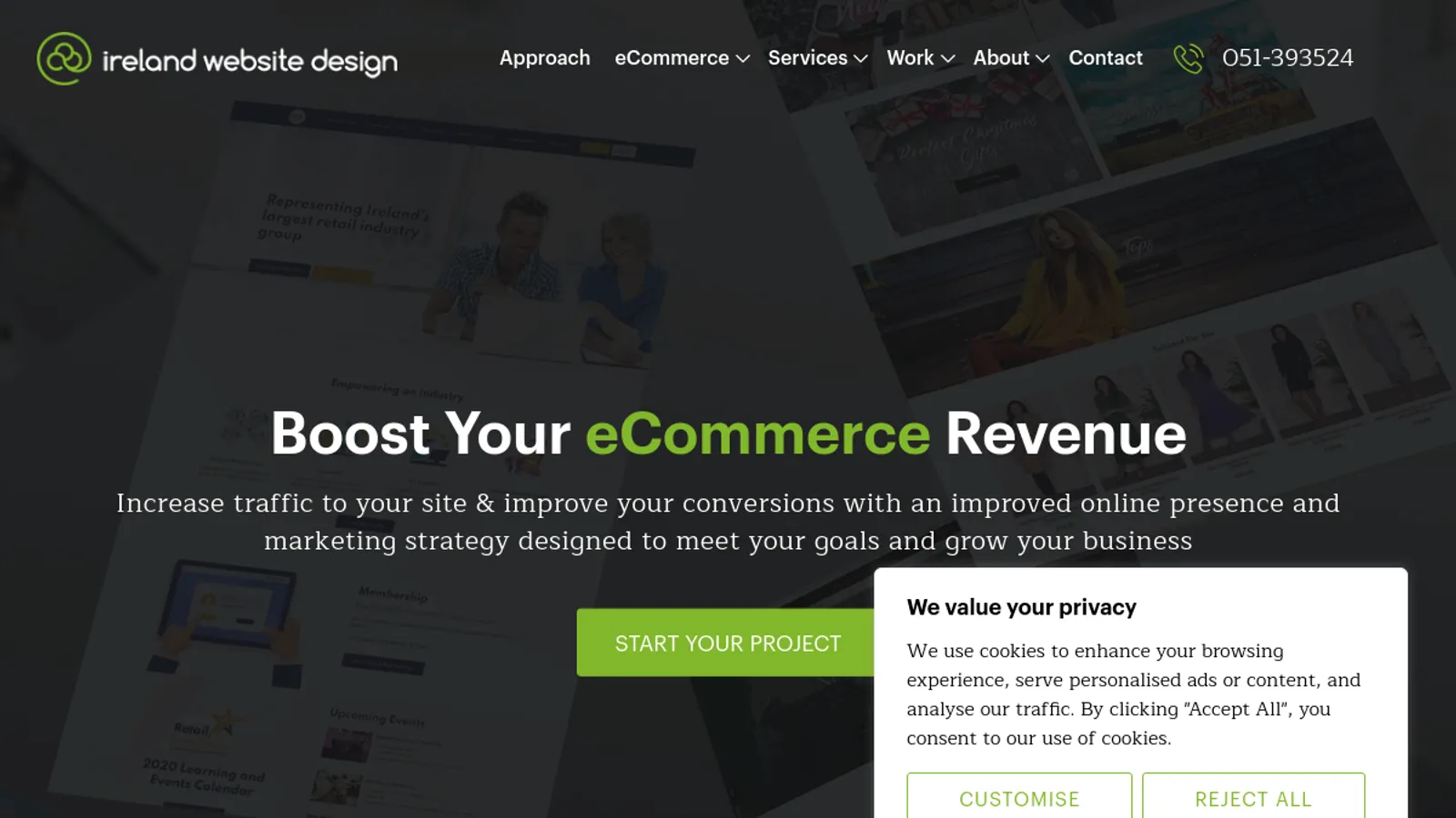 Screenshot of the Ireland Website Design homepage