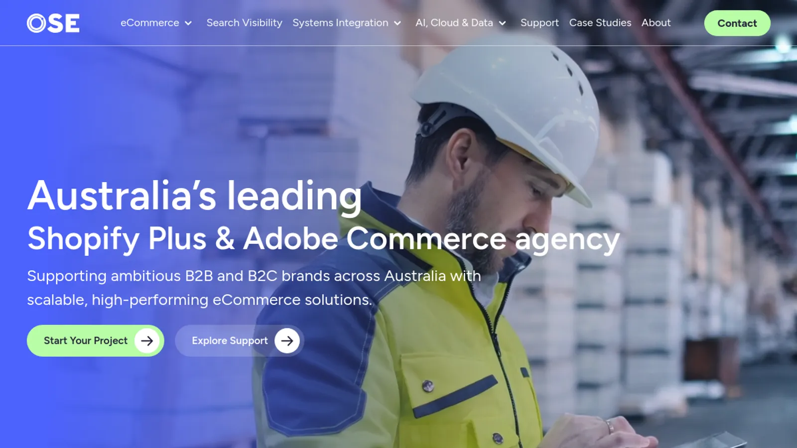 Screenshot of the OSE homepage