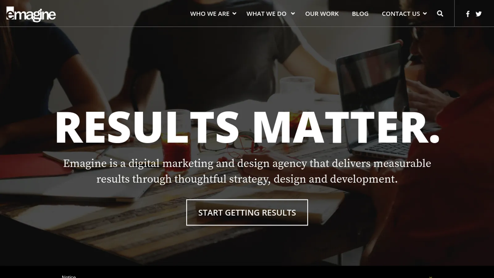 Screenshot of the Emagine homepage