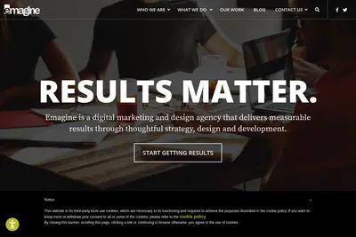 Screenshot of the Emagine homepage