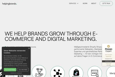Screenshot of the Helpingbrands homepage