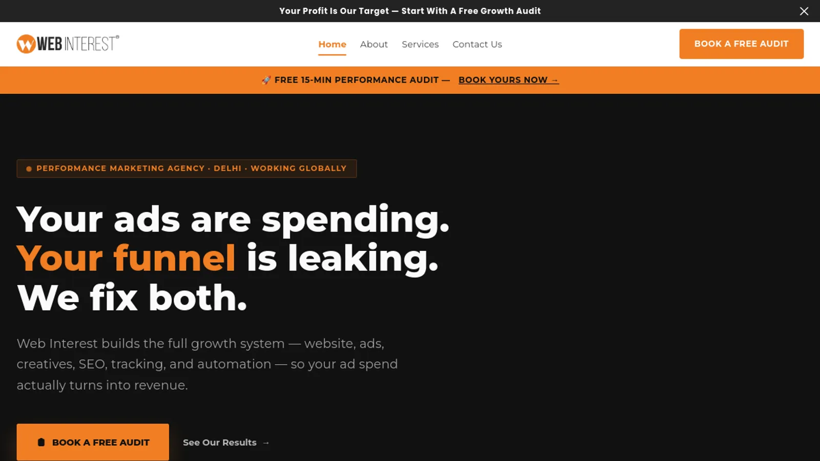 Screenshot of the Web Interest homepage