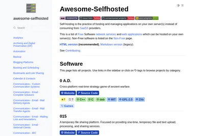 Screenshot of the Awesome Selfhosted homepage