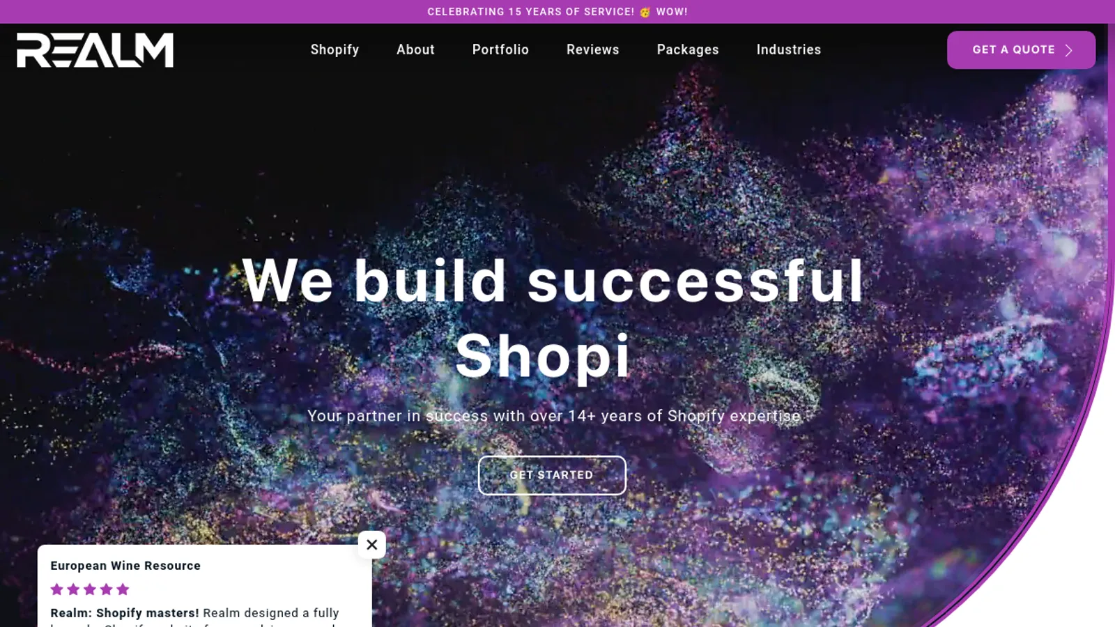 Screenshot of the Realm homepage
