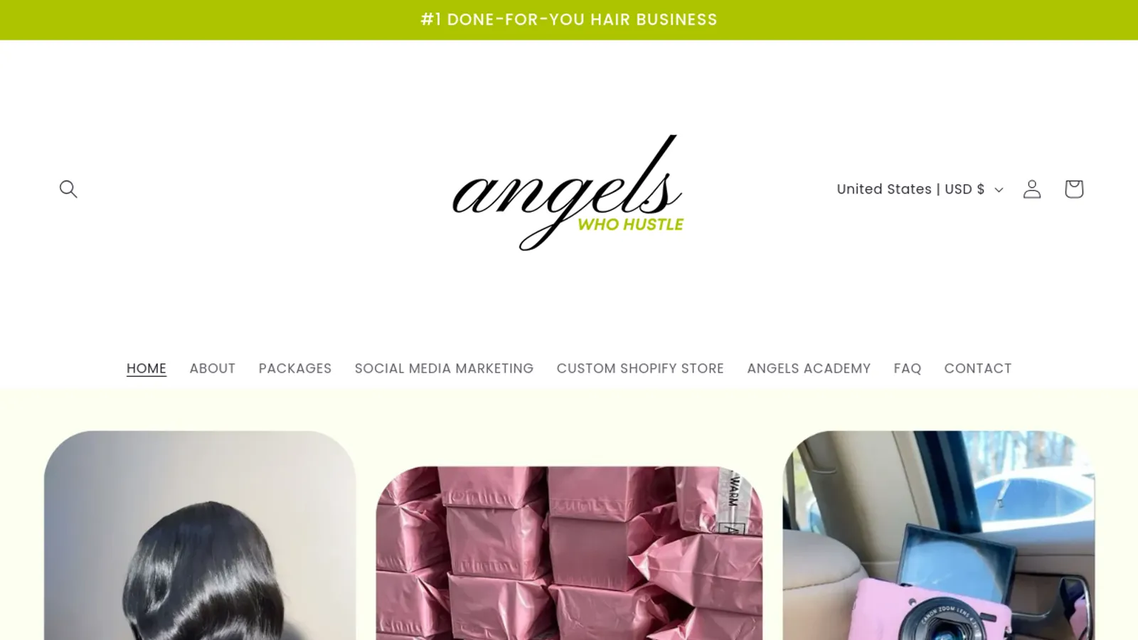 Screenshot of the Angelswhohustle homepage