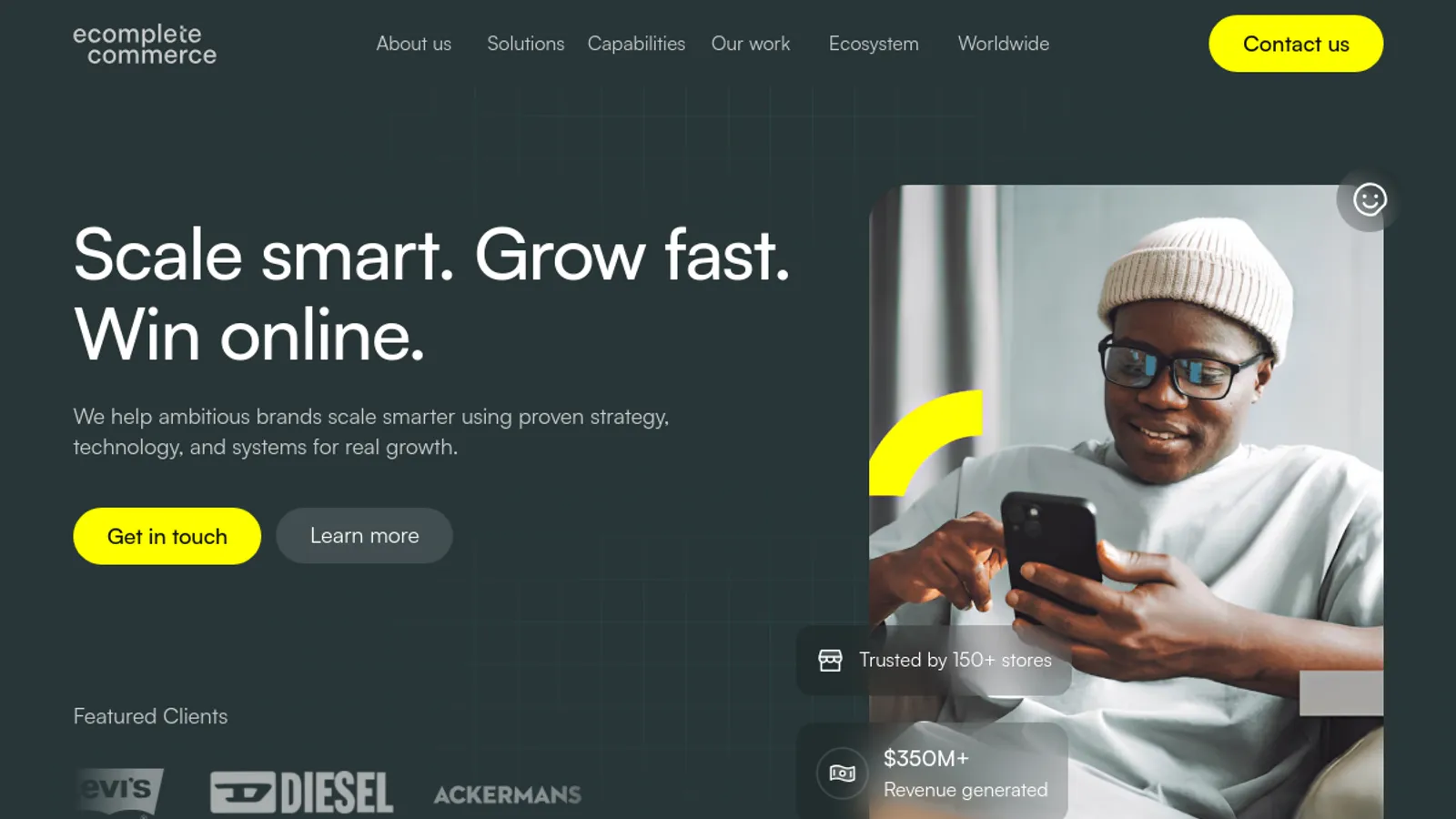 Screenshot of the Ecomplete Commerce homepage