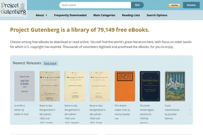 Screenshot of the Project Gutenberg homepage