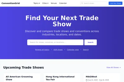 Screenshot of the ConventionGrid homepage