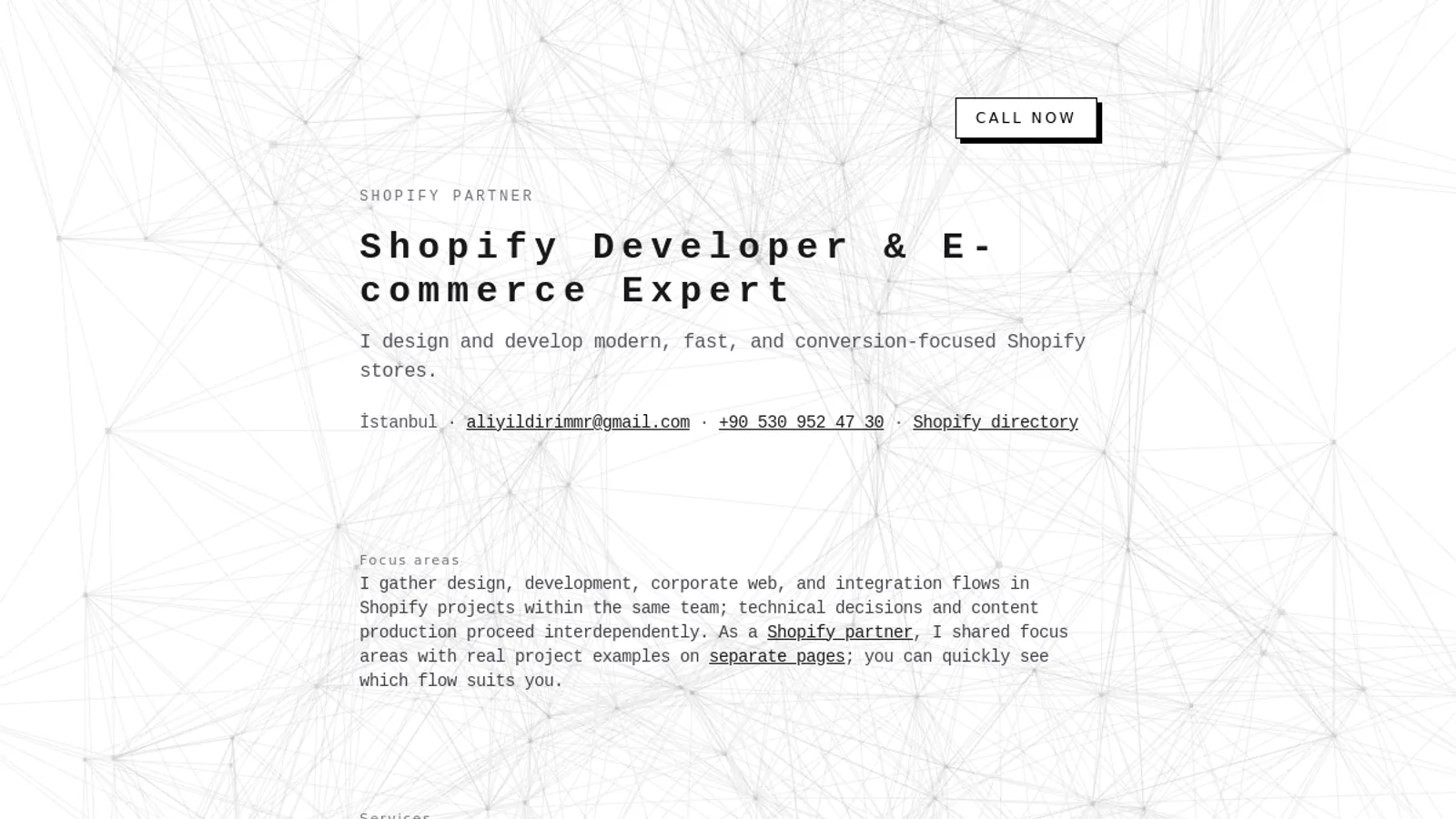 Screenshot of the ali homepage