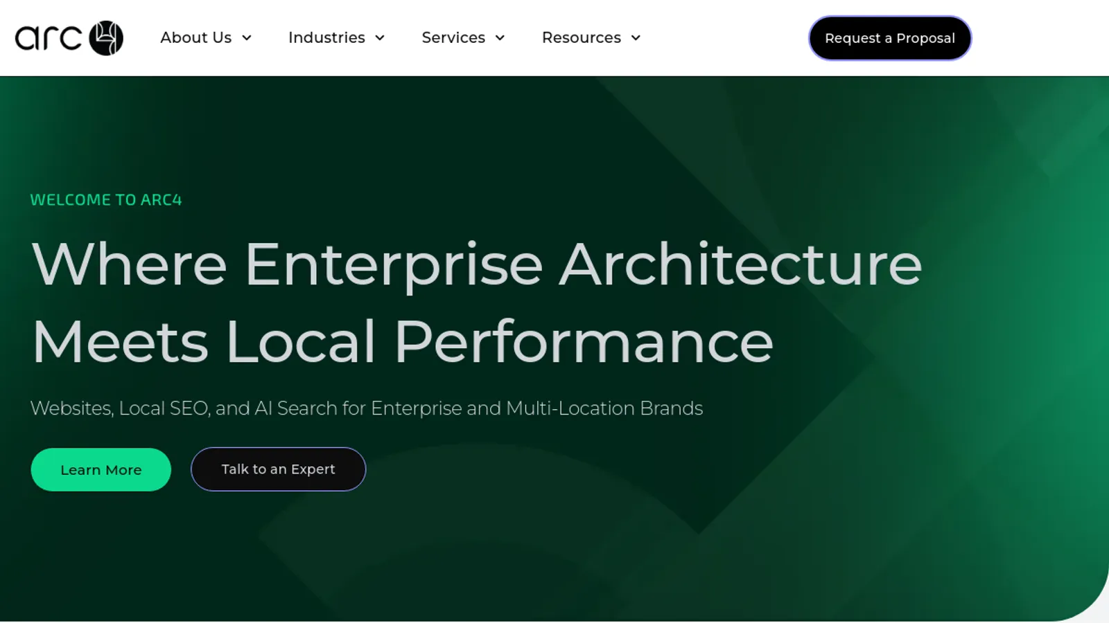 Screenshot of the Arc4 homepage