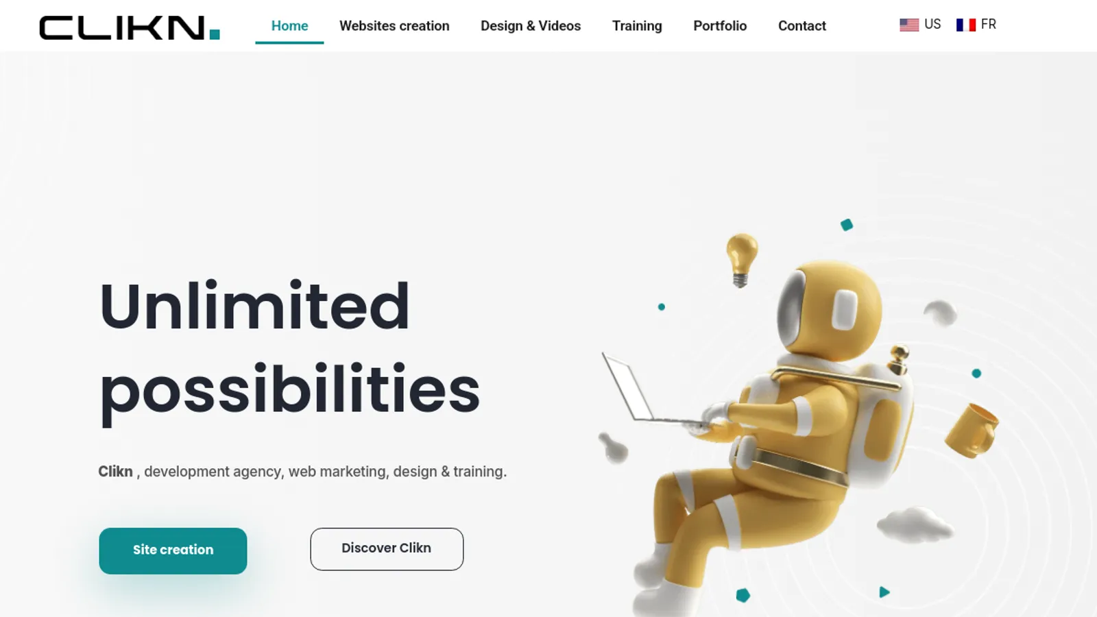 Screenshot of the CLIKN homepage