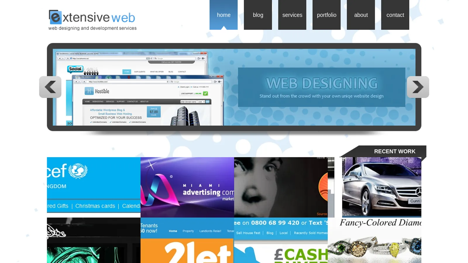 Screenshot of the Extensive Web homepage