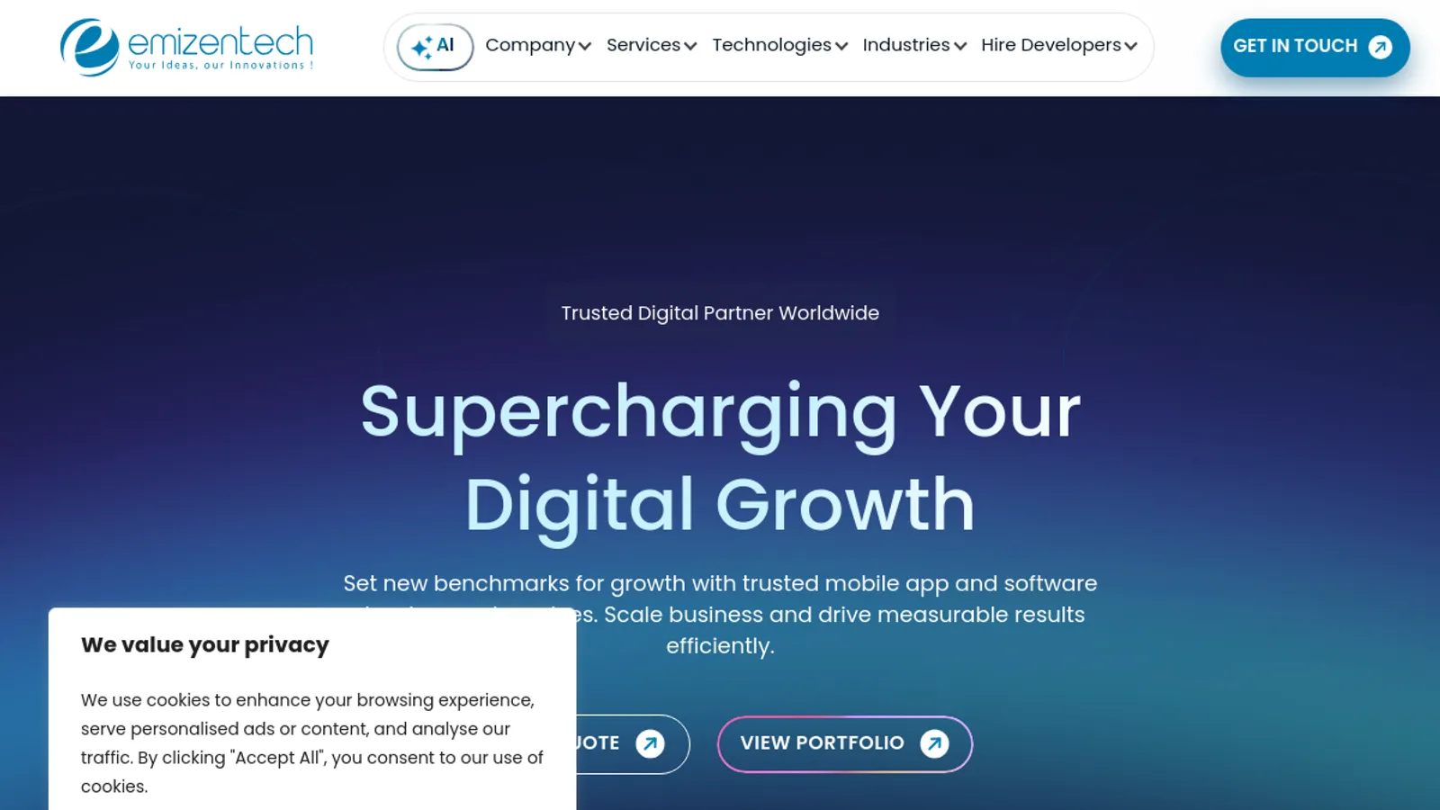 Screenshot of the Emizen Tech Pvt. Ltd. homepage