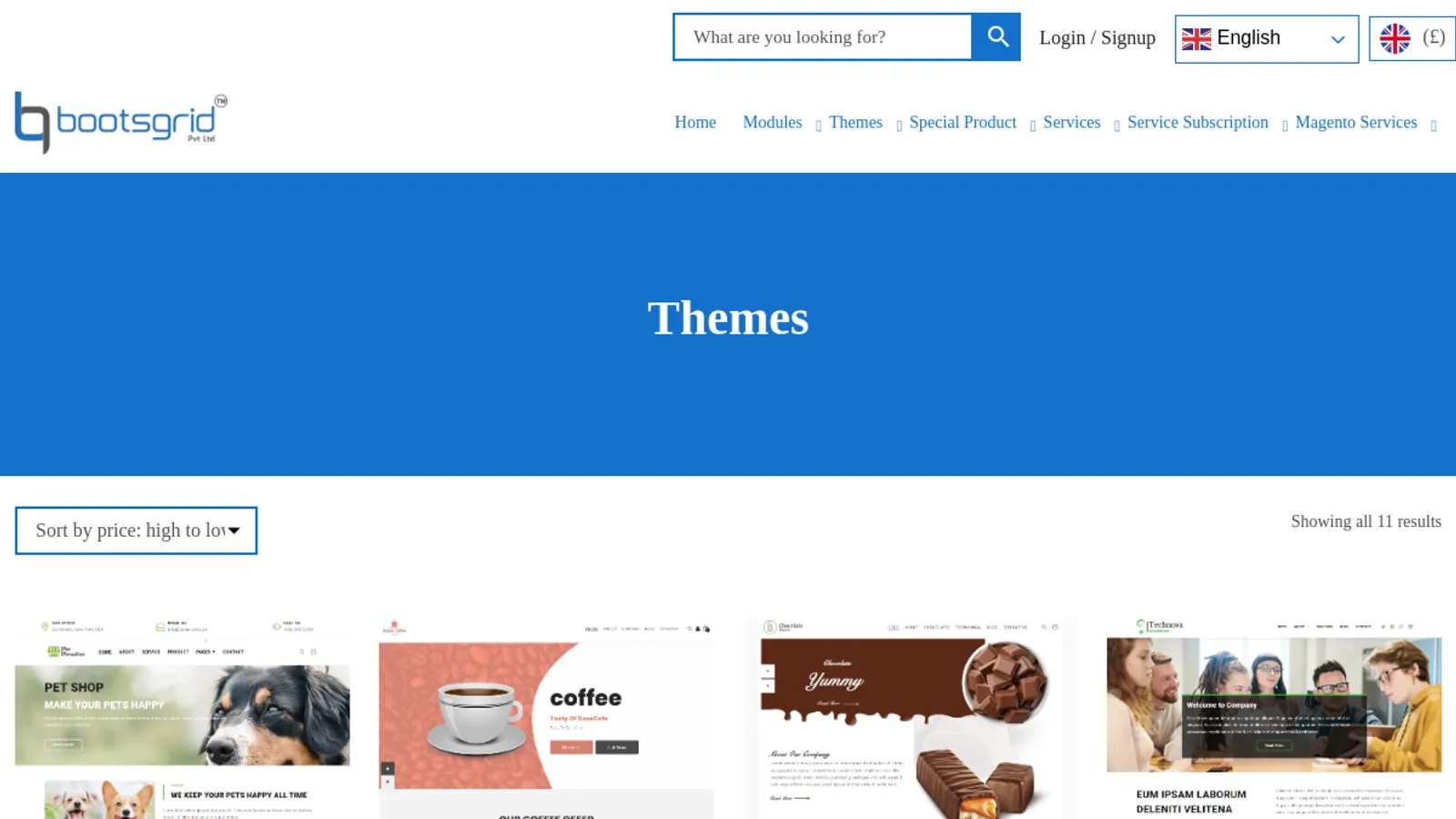 Screenshot of the Bootsgrid homepage