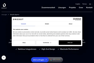 Screenshot of the ONEDOT GmbH homepage